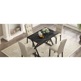 TOPMAX Solid Wood 5-Piece Dining Table Set with Faux Marble Tabletop and Upholstered Dining Chairs for 4, Faux Marble Black+Beige