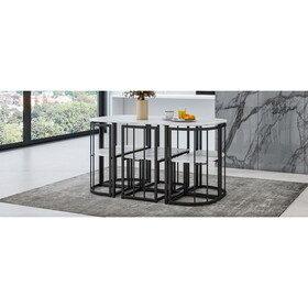 TOPMAX Modern 7-Piece Dining Table Set with Faux Marble Compact 55inch Kitchen Table Set for 6, Black+White