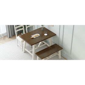 TOPMAX Farmhouse 4-Piece Dining Table Set Solid Wood Kitchen Table Set with Bench for Small Places,Acasia Brown+Butter Milk