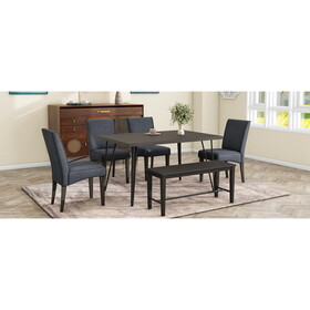 TOPMAX Modern 6-Piece Dining Table Set with V-Shape Metal Legs, Wood Kitchen Table Set with 4 Upholstered Chairs and Bench for 6,Espresso
