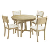 TOPMAX Rustic 42inch Round Dining Table Set with Cross Legs and Upholstered Dining Chairs for Small Places, Natural