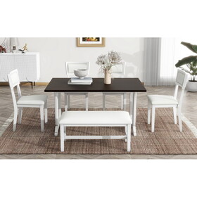 TOPMAX Farmhouse 6-Piece Trestle Dining Table Set with Upholstered Dining Chairs and Bench, 59inch, White SP000036AAD