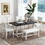 TOPMAX Farmhouse 6-Piece Trestle Dining Table Set with Upholstered Dining Chairs and Bench, 59inch, White SP000036AAK