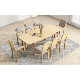 TOPMAX Rustic Extendable 84inch Dining Table Set with 24inch Removable Leaf, 6 Upholstered Armless Dining Chairs and 2 Padded Arm Chairs, 9 Pieces, Natural SP000038AAD