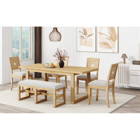 TOPMAX Modern 78inch 6-Piece Extendable Dining Table Set, 4 Upholstered Dining Chairs and Dining Bench, 18" Butterfly Leaf, Natural SP000039AAD