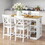 TOPMAX 60"Lx30"W Solid Wood Farmhouse Counter Height Dining Table Set with 3-Tier Storage Shelves, Upholstered Dining Chairs for 4, 5-Piece, White SP000041AAK