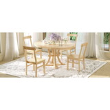 TOPMAX 5-Piece Rustic Round Pedestal Extendable Dining Table Set with 15.7