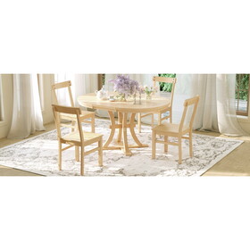 TOPMAX 5-Piece Rustic Round Pedestal Extendable Dining Table Set with 15.7" Removable Leaf and Simple Dining Chirs for Small Places, Natural