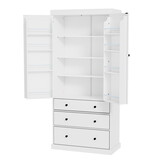 TOPMAX 77inch Farmhouse Kitchen Pantry, Freestanding Tall Cupboard Storage Cabinet with 3 Adjustable Shelves, 8 Door Shelves, 3 Drawers for Kitchen, Dining Room, White