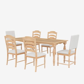 TOPMAX Vintage Traditional 7-Piece 82.7inch Extendable Dining Table Set with 23.6inch Removable Leaf, 4 Serrated Back Chairs and 2 Upholstered Back Dining Chairs for 6, Natural SP000058AAA