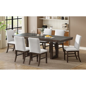 TOPMAX Traditional 7-Piece 72" Extendable Dining Table Set with 12inch Butterfly Leaf and 6 Upholstered Dining Table Set, Brown SP000059AAA