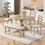 TOPMAX Farmhouse 6-Piece 60inch Extendable Pedestal Dining Table Set with 18inch Removable Leaf, 44inch Bench and 4 Ladder Back Dining Chairs, Natural SP000060AAA