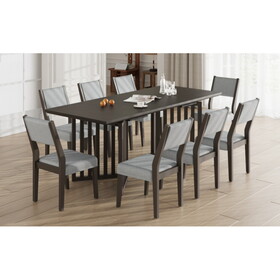 TOPMAX Farmhouse 9-Piece 83.9inch Extendable Dining Table Set with 2 12-inch Removable Leaves and 8 Upholstered Dining Chairs, Espresso