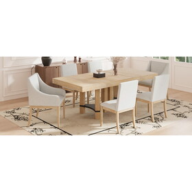 TOPMAX Rustic 7-Piece 76.4inch Extendable Dining Table Set with 18inch Removable Leaf, 2 Arm Chairs and 4 Armless Chairs, Natural