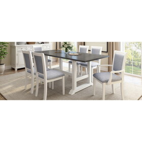 TOPMAX 7-Piece Updated 76.9inch Extendable Trestle Dining Table Set with Removable Leaf, Kitchen Table Set with Upholstered Side Chair and Arm Chair, Set of 6, White