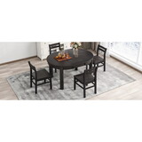 TOPMAX Farmhouse 5-Piece Extendable Round Dining Table Set with Storage Drawers and 4 Dining Chairs,16