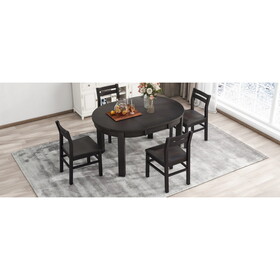 TOPMAX Farmhouse 5-Piece Extendable Round Dining Table Set with Storage Drawers and 4 Dining Chairs,16" Removable Leaf, Espresso P-SP000121AAA