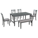 TOPMAX 6 Piece Wooden Dining Table set, Kitchen Table set with 4 Chairs and Bench, Farmhouse Rustic Style,Gray SP000130AAE