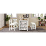 TOPMAX 5 Pieces Counter Height Rustic Farmhouse Dining Room Wooden Bar Table Set with 2 stools and 2 Chairs, White SP001134AAE