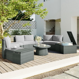 TOPMAX 10-Piece Outdoor Sectional Half Round Patio Rattan Sofa Set, PE Wicker Conversation Furniture Set for Free Combination, Light Gray SP100002AAE