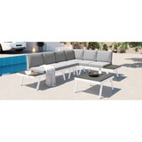 TOPMAX Industrial 5-Piece Aluminum Outdoor Patio Furniture Set, Modern Garden Sectional Sofa Set with End Tables, Coffee Table and Furniture Clips for Backyard, White+Grey SP100007AAA
