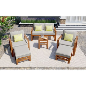 TOPMAX Outdoor Patio Wood 6-Piece Conversation Set, Sectional Garden Seating Groups Chat Set with Ottomans and Cushions for Backyard, Poolside, Balcony, Grey