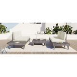 TOPMAX Outdoor 3-Piece Patio Furniture Set Solid Wood Sectional Sofa Set with Coffee Table Conversation Set with Side Table and Cushions, Grey+Beige SP100010AAE