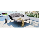 TOPMAX Outdoor Patio Daybed, Woven Nylon Rope Backrest with Washable Cushions for Balcony, Poolside, Set for 2 Person, Gray P-SP100014AAA