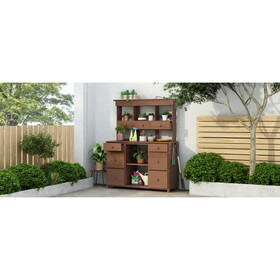 TOPMAX Garden Potting Bench Table, Rustic and Sleek Design with Multiple Drawers and Shelves for Storage, Brown P-SP100018AAD