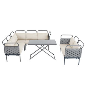 TOPMAX 5-Piece Modern Patio Sectional Sofa Set Outdoor Woven Rope Furniture Set with Glass Table and Cushions, Gray+Beige SP100021AAB