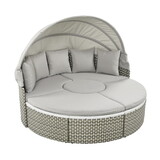 TOPMAX Patio Furniture Round Outdoor Sectional Sofa Set Rattan Daybed Two-Tone Weave Sunbed with Retractable Canopy, Separate Seating and Removable Cushion, Gray SP100023AAA