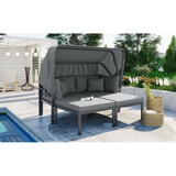 TOPMAX 3-Piece Patio Daybed with Retractable Canopy Outdoor Metal Sectional Sofa Set Sun Lounger with Cushions for Backyard, Porch, Poolside, Grey SP100025AAA