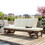 TOPMAX Outdoor Adjustable Patio Wooden Daybed Sofa Chaise Lounge with Cushions for Small Places, Brown Finish+Beige Cushion SP100141AAA