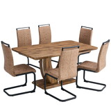 7 Piece Modern Dining Table Set, Rectangular Kitchen Table Set with Faux Marble Tabletop&6 PU Leather Upholstered Chairs Ideal for Dining Room, Kitchen SQ000020AAE