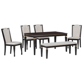 6-Piece Kitchen Dining Table Set, 62.7" Rectangular Table and 4 High-Back Tufted Chairs & 1 Bench for Dining Room and Kitchen (Espresso) SQ000080AAD