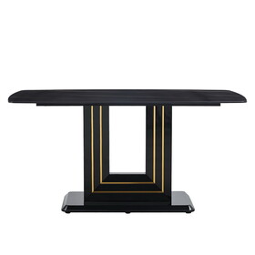 Rectangular 63" Marble Dining Table, Luxurious Dining Room Table with Faux Marble Top and U-Shape MDF Base, Modern Kitchen Dining Table for Kitchen Living Dining Room SQ000049AAB