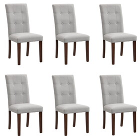 Linen Tufted Dining Room Chairs Set of 6, Accent Diner Chairs Upholstered Fabric Side Stylish Kitchen Chairs with Solid Wood Legs and Padded Seat - Gray SQ000445AAG