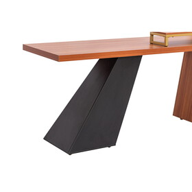63"Modern Executive Desk, Rustic Industrial Wooden Writing Desk, Study Desk with Monitor Stand, Rectangular Computer Desk for Home Office, Living Room, Teak SR000030AAT