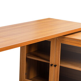 66.5" Modern L-shaped Executive Desk with delicate tempered glass Cabinet Storage,Large Office Desk with Drawers,Business Furniture Desk Workstation for Home Office,Teak SR000050AAT