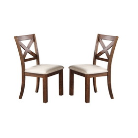 White Fabric Upholstery Wood Side Chairs, Brown SR011829
