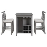 TREXM 5-Piece Multi-Functional Rubber Wood Counter Height Dining Set with Padded Chairs and Integrated 9 Bar Wine Compartment, Wineglass Holders for Dining Room (Gray)