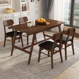 Trexm 5-Piece Mid-Century Style Dining Table Set Kitchen Table with 4 Faux Leather Dining Chairs (Brown) St000041Aad