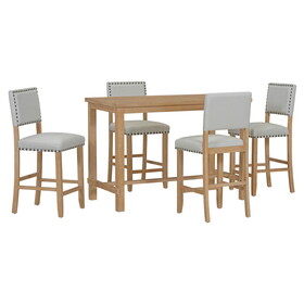 TREXM 5-Piece Counter Height Dining Set, Classic Elegant Table and 4 Chairs in Natural Wood Wash ST000050AAD