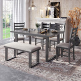 TREXM 6-Pieces Family Furniture, Solid Wood Dining Room Set with Rectangular Table & 4 Chairs with Bench(Gray) ST000055AAE