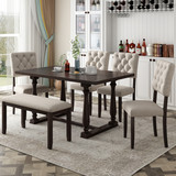 Trexm 6-Piece Dining Table and Chair Set with Special-Shaped Legs and Foam-Covered Seat Backs&Cushions for Dining Room (Espresso) St000059Aap