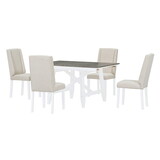TREXM 6-Piece Classic Dining Table Set, Rectangular Extendable Dining Table with two 12