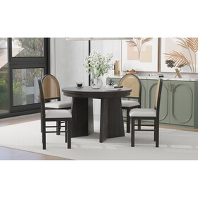 TREXM 5-Piece Retro Functional Dining Set with 1 Extendable Dining Table and 4 Upholstered Chairs with Rattan Backrests for Dining Room and Kitchen (Espresso) ST000120AAP