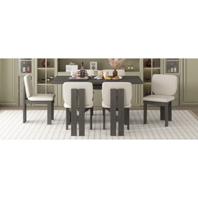 TREXM 7-Piece Retro Dining Set, 1 Rectangular Table with Designed Trestle Base and 6 Upholstered Chairs for Dining Room and Kitchen (Grey) ST000133AAD