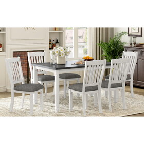 TREXM 7-Piece Dining Table Set for 6 with Upholstered Chairs, Wood Dining Table Set with Shaped Legs for Kitchen & Dining Room (Gray+White) ST000137AAE