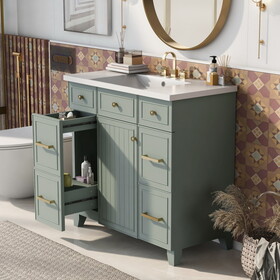 36" Bathroom Vanity Cabinet with Sink Top Combo Set, Green, Single Sink, Shaker Cabinet with Soft Closing Door and Drawer